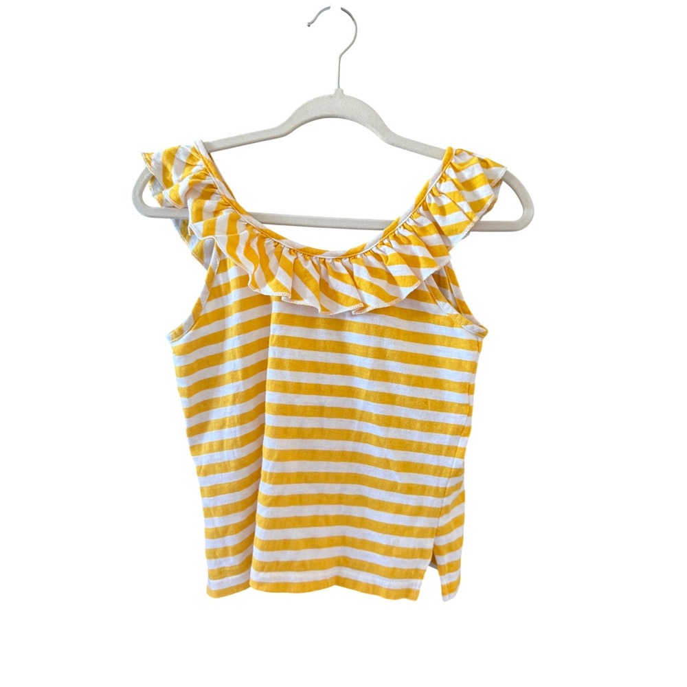 Berries Vintage 70s Retro Yellow White Striped Ruffle Neck Tank Top Womens M USA